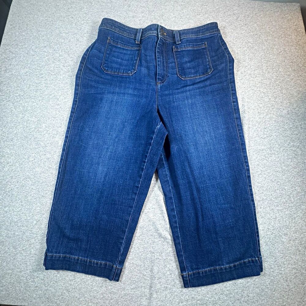 Talbots Flawless High Rise Wide Leg Crop Jeans Womens 14P Blue Stretch Denim